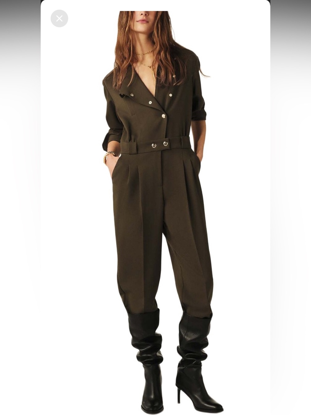 ba&sh Olive Utility Jumpsuit with Snap Details - EU size 36 (small)
